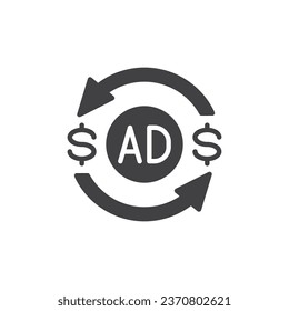 Return on investment vector icon. filled flat sign for mobile concept and web design. Ad ROI glyph icon. Symbol, logo illustration. Vector graphics