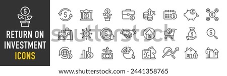 Return on investment web icons in line style. Capital, sales, dividend, roi, profit, collection. Vector illustration.