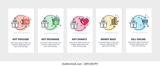 Return options for bad gifts after holidays.Set of line colorful vector icons.