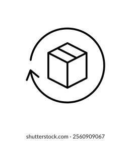 Return package icon. Simple outline style. Delivery parcel, box, package, return, exchange, arrow, deliver, product, shipping concept. Thin line symbol. Vector illustration isolated.