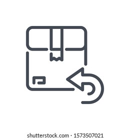 Return package line icon. Free return purchase, box with backward arrow vector outline sign.