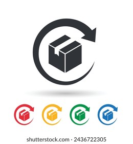 Return package vector icon. Delivery parcel sign. Return parcel sign.