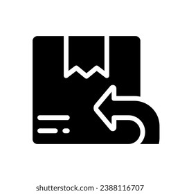 Return parcel black glyph icon. Send wrong order back to shop. Shipping service. Deliver package. Post. Silhouette symbol on white space. Solid pictogram. Vector isolated illustration