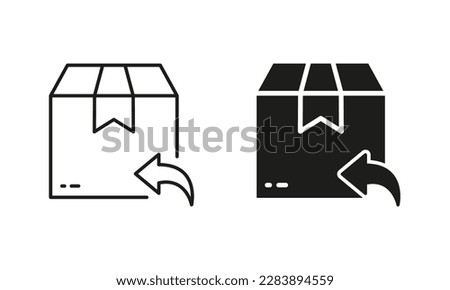 Return Parcel Box Silhouette and Line Icon Set. Exchange Package of Delivery Service Pictogram. Arrow Back Shipping Return Goods. Refund Product in Box. Editable Stroke. Isolated Vector Illustration.