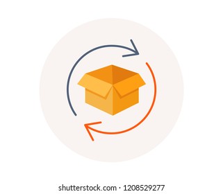 Return parcel icon. Exchange of goods sign. Package tracking symbol. Distribution or delivery parcel. Return box package. Colorful exchange icon. Post office vector