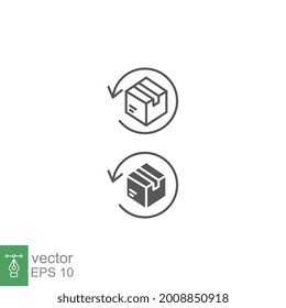 return parcel icon. Exchange of goods. Package tracking logo. Cardboard boxes, parcels, packages. Free delivery Return Gifts line and solid style vector illustration design on white background EPS 10