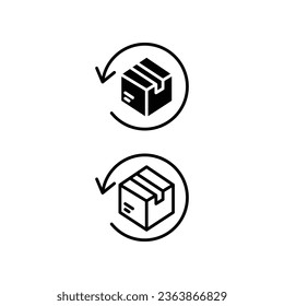 return parcel icon. Exchange of goods. Package tracking logo. Cardboard boxes, parcels, packages. Free delivery Return Gifts line and solid style vector illustration design on white background EPS 10