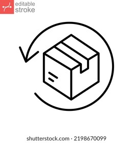 Return parcel icon. Free delivery exchange of goods. Package tracking. Cardboard boxes, parcels, packages, Gifts. outline style. Editable stroke vector illustration design on white background EPS 10