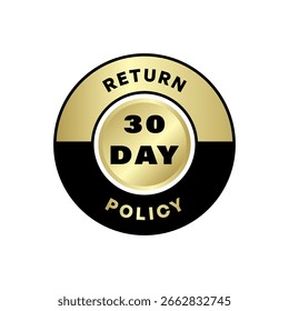 Emblema de política de devolução com garantia de 30 dias em ouro e metade preta da ilustração do vetor do círculo