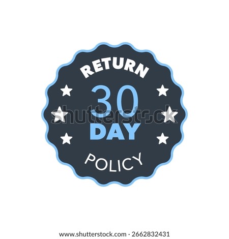 Return Policy Badge with 30 Day Guarantee in Dark Circular Design Vector Illustration