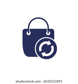 Icono de la política de devolución con una bolsa en blanco