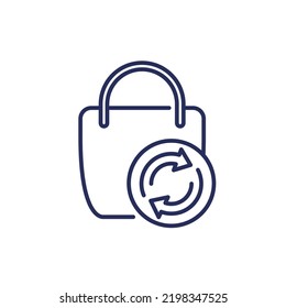 Icono de línea de directiva de retorno con una bolsa