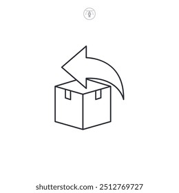Política de devolução, ícone de devolução de pacote. Enviando a caixa para trás ícone símbolo de vetor ilustração isolada no fundo branco