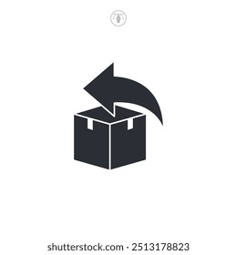 Return Policy, Parcel return icon. Sending the box back icon symbol vector illustration isolated on white background