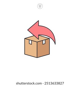 Return Policy, Parcel return icon. Sending the box back icon symbol vector illustration isolated on white background
