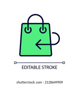 Return policy pixel perfect RGB color icon. Refund rules. Compensation information. Online shopping. Isolated vector illustration. Simple filled line drawing. Editable stroke. Arial font used