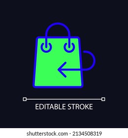 Return policy pixel perfect RGB color icon for dark theme. Refund rules. Compensation info. Online shopping. Simple filled line drawing on night mode background. Editable stroke. Arial font used
