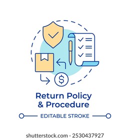 Return policy and procedure multi color concept icon. Reverse logistics type. Terms and conditions. Round shape line illustration. Abstract idea. Graphic design. Easy to use in article