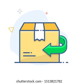 Return policy  sign. Exchange of goods line icon. Return arrow and delivery box illustration.