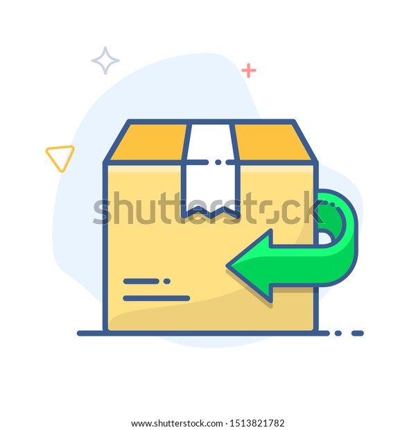 Return policy  sign. Exchange\
of goods line icon. Return arrow and delivery box\
illustration.