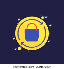 Icono de vector de directiva de retorno con una bolsa