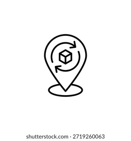 Pin de Locación de Producto de devolución con icono de contorno de entrega de caja