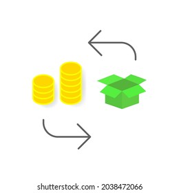 Devolver color de compra icono plano, política de intercambio, entrega inversa en tienda, guardar de vuelta. Política de devolución. Símbolo aislado, signo para: ilustración, app, design, web, dev, ui, ux, gui. EPS vectorial 10