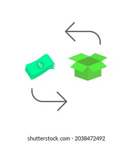 Return purchase color flat icon, exchange policy, inverse delivery in shop, store back away . Return Policy. Isolated symbol, logo for: illustration, app, design, web, dev, ui, ux, gui. Vector EPS 10