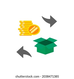 Return purchase flat icon, exchange policy, inverse delivery in shop, store back away . Return Policy. Isolated symbol, sign for: illustration, logo, app, design, web, dev, ui, ux, gui. Vector EPS 10