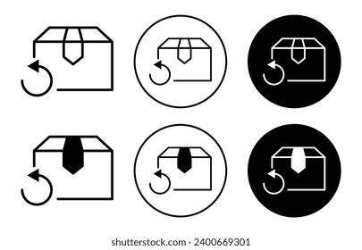 Return purchase icon. easy online product package box order return policy for customer goods logo mark. replace or resend back fragile or broken parcel merchandise service symbol. easy product return