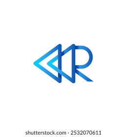 Return with R letter line logo with the blue color as left arrow