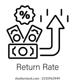 Ícone de taxa de retorno em estilo linear