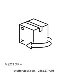 return or replace order icon, package delivery policy, exchange product, box goods back away, refund, thin line symbol isolated on white background, editable stroke eps 10 vector illustration
