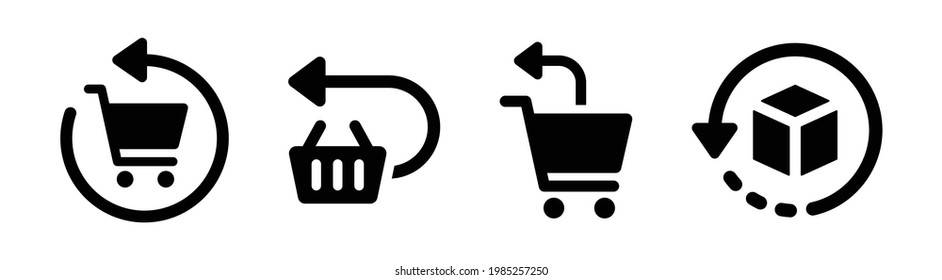 Return, replace product icons set. Vector illustration. Shipping and delivery box service symbol. 