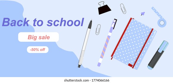Return to school, big stationery sales, vector charts