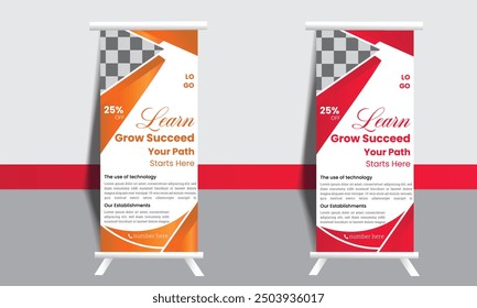 Return to school enrolling research on kids push to college entry with a bright rack card or a banner roll-up DL rollup banner Design Template