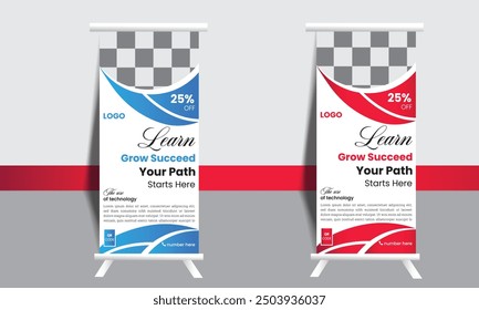 Return to school enrolling research on kids push to college entry with a bright rack card or a banner roll-up DL rollup banner Design Template