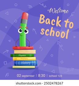 return to school vector banner. Background design with funny pencil characters. Design for poster, wallpaper, website and cover template. Vector illustration