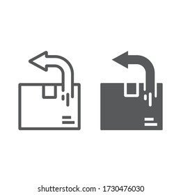 Return shipping line and glyph icon, logistic and delivery, package box return sign vector graphics, a linear icon on a white background, eps 10