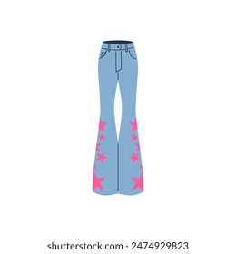 The Return of U2K Retro Fashion: A set of vector illustrations showcasing the trendy low-rise flared jeans, adorned with star patterns, capturing the essence of the late 90s-2000s era.