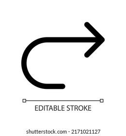 Return white linear ui icon. Get back to previous page. Internet browser control. GUI, UX design. Outline isolated user interface element for app and web. Editable stroke. Arial font used