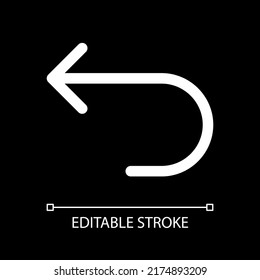 Return white linear ui icon for dark theme. Get back to previous page. Internet browser control. Vector line pictogram. Isolated user interface symbol for night mode. Editable stroke. Arial font used