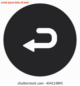 Returned web icon. Gray circle button with white illustration.