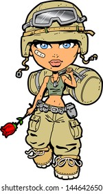 Returning Female Soldier Holding a Rose