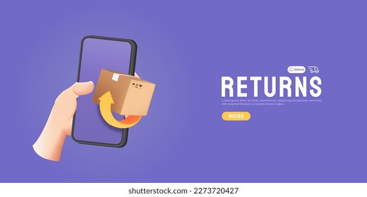 Returns box, great design for any purposes. Vector 3D concept. Courier service delivery
