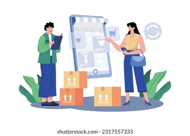 Returns and exchanges specialist assisting customers with returns and exchanges.