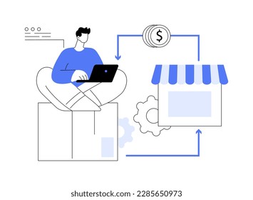 Returns and refunds abstract concept vector illustration. Shopping help, online purchase information, return goods, website menu bar, package, canceled order, bank transfer abstract metaphor.