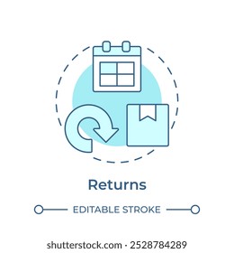 Returns soft blue concept icon. Reverse logistics in commerce or retail. Return order. Customer service. Round shape line illustration. Abstract idea. Graphic design. Easy to use in brochure