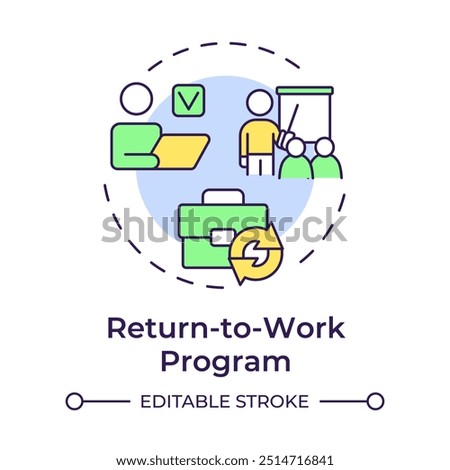 Return-to-work program multi color concept icon. Work organization, corporate policy. Round shape line illustration. Abstract idea. Graphic design. Easy to use in infographic, presentation