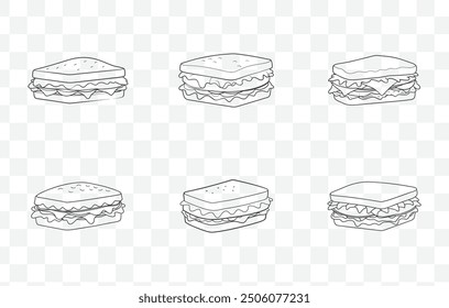 Reuben Sandwich Line Art Vector Set with Detailed Illustrations and Premium Quality Graphics for Creative Projects